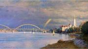 Мост и собор в Рыбинске. Холст, масло.